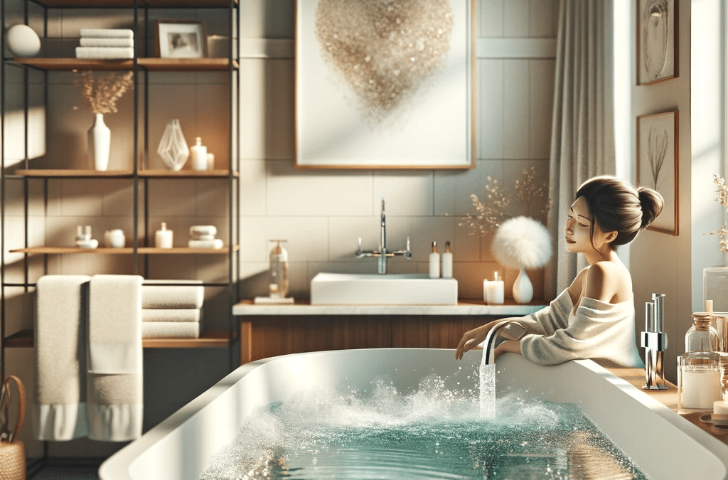 Woman Relaxing in Luxurious Home Bathroom with Hydronex Water Treatment